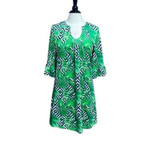 Top it Off Green Jungle Print Quarter Ruffle Sleeve Dress Size Medium NEW